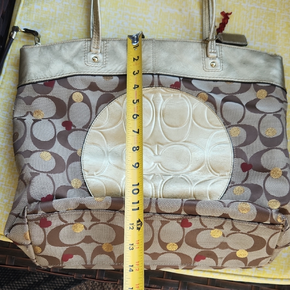 Coach Brown Signature Tote with Metallic Gold Trim - Picture 10 of 16